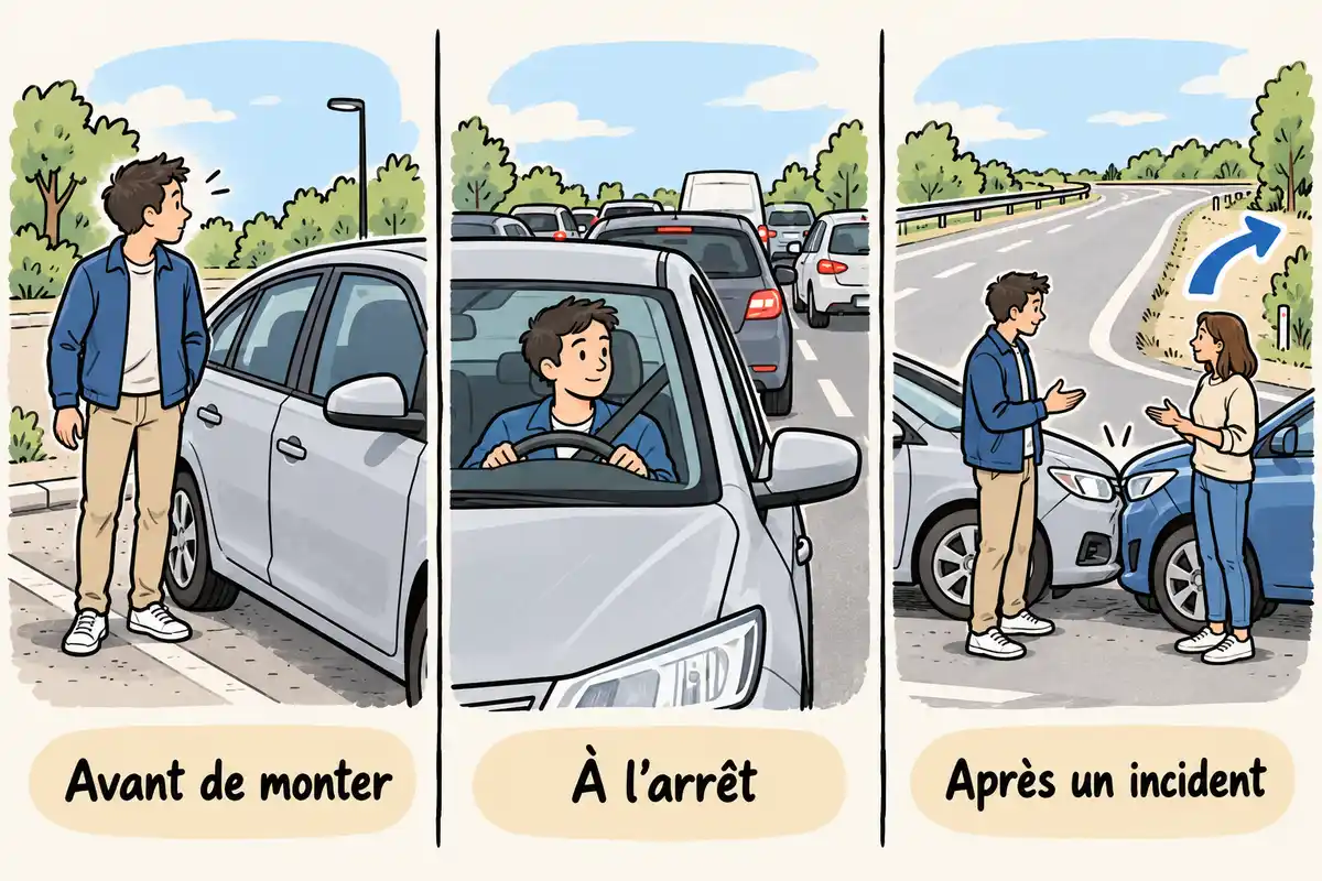 Les précautions s’organisent avant de monter, pendant un arrêt et après un incident, sans faire des lieux ordinaires des zones à risque.