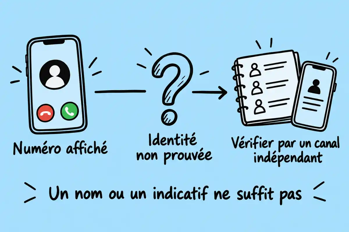 Le numéro affiché et l’identité annoncée ne prouvent pas qui appelle ; une vérification par un canal indépendant est nécessaire.